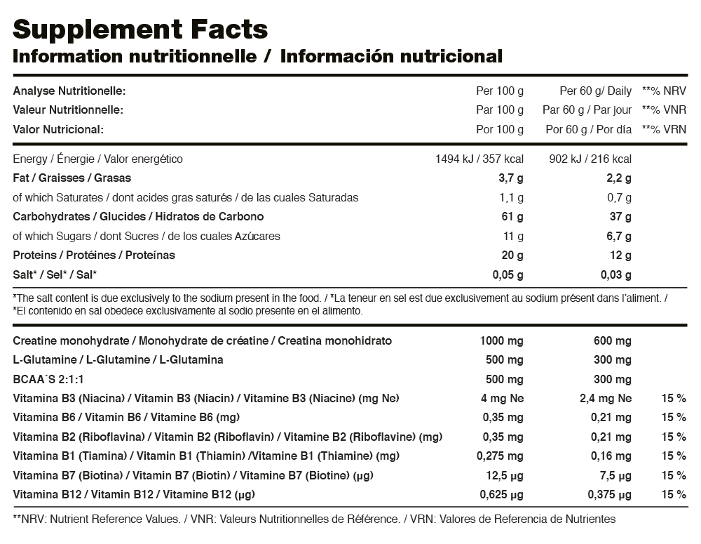 Supplement Facts Creatina 100% Creapure