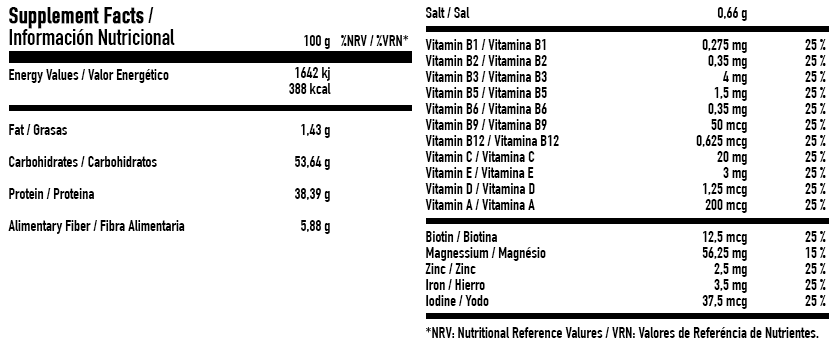Supplement Facts Complete Xtreme Gainer