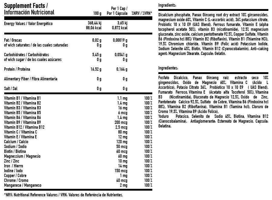 Supplement Facts Vitamins & Minerals