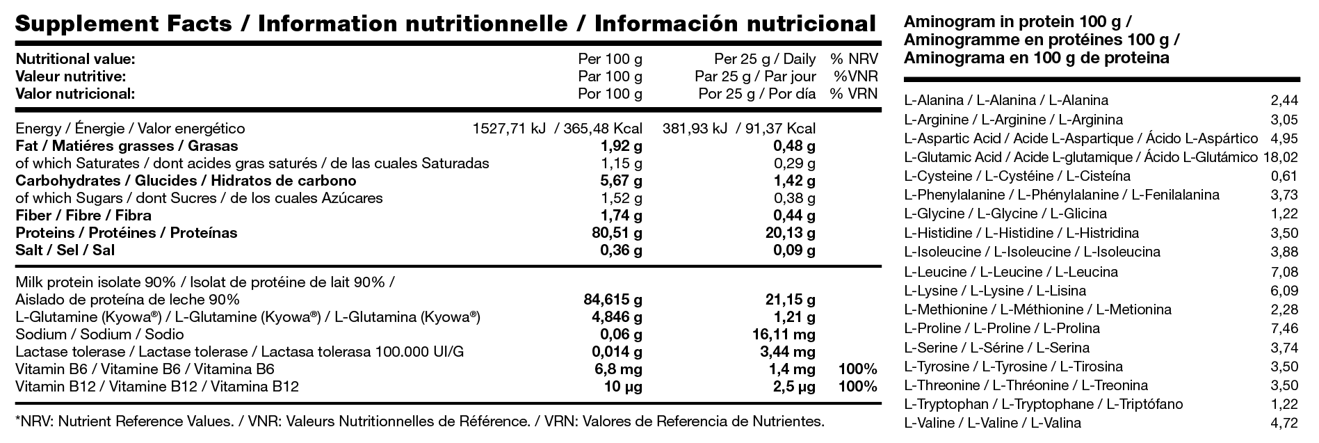 Supplement Facts Caseine 80