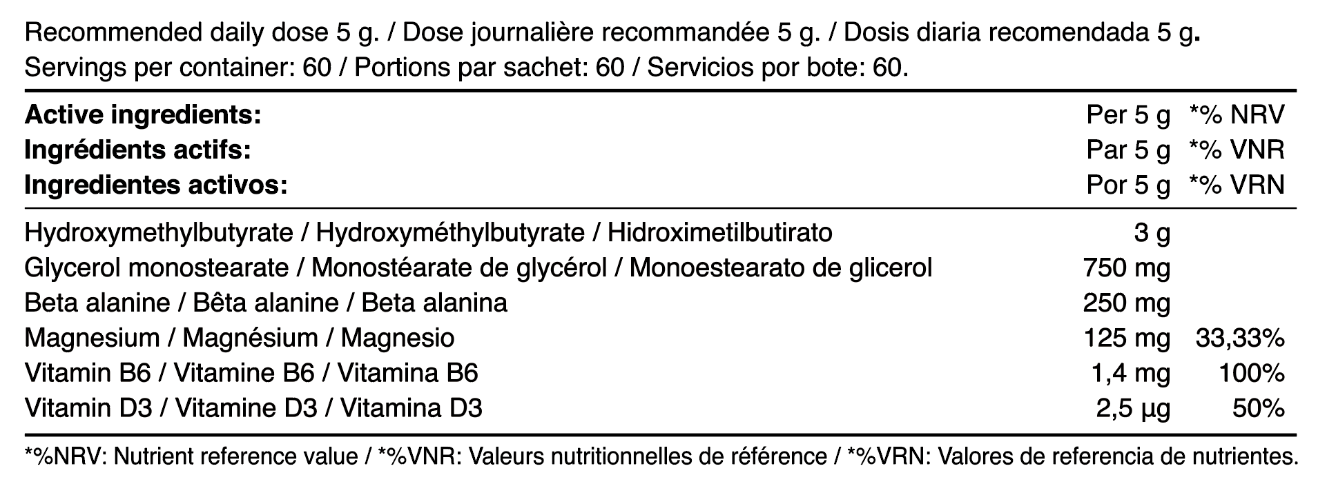 Supplement Facts HMB 3000 Powder